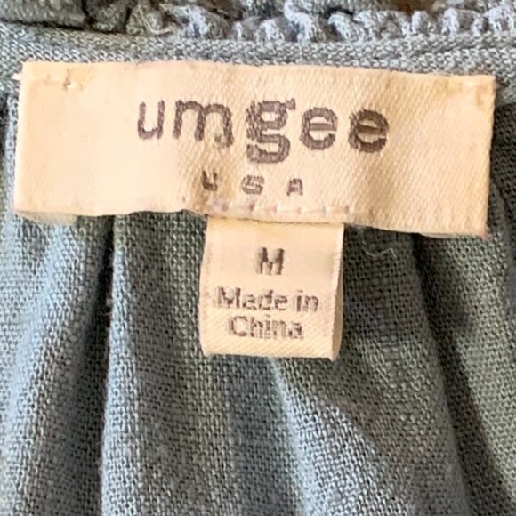 Umgee Linen Blend Top Boxy Ruffle Sleeve & Hem M Blue #19628 - Picture 10 of 11